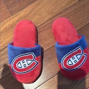 Red and Blue House Shoes with Montreal Canadiens Logo